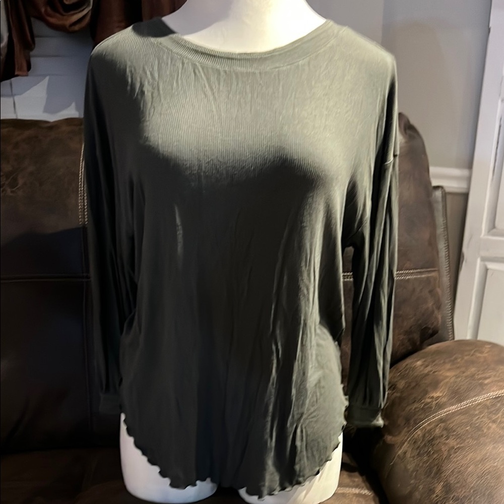 Free People Green Relaxed 3/4 Sleeve Blouse